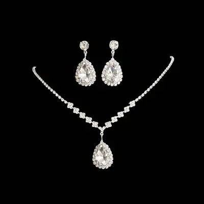 Full Diamond Earrings Necklace Set for Women