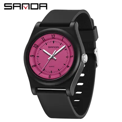 Sanda Black Quartz Watch for Men Women Waterproof