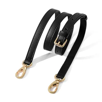 Black Sheepskin Adjustable Shoulder Crossbody Strap with Gold Clasp