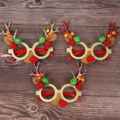 Christmas Cartoon Elk Horn Glasses Red Gold Frame 14CM