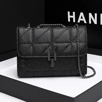 Black Quilted Chain Shoulder Bag for Women