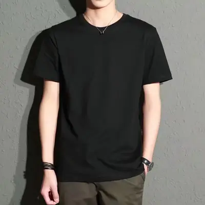 Men Black Slim Fit T-Shirt Summer Ultra Thin