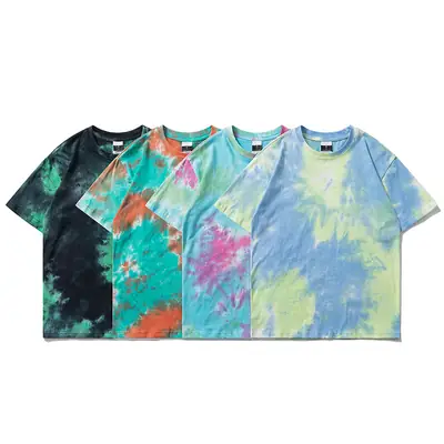 American Tie-Dyed Hip Hop T-Shirt Green Black Short Sleeve Cotton