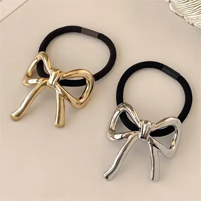 Silver Bow Hair Rope Hair Ring New Style High Elastic Rubber Band
