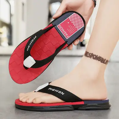 Men's Red Black Clip Flip-Flops Summer Wear