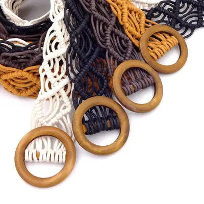 Black Ethnic Woven Belt with Wooden Ring
