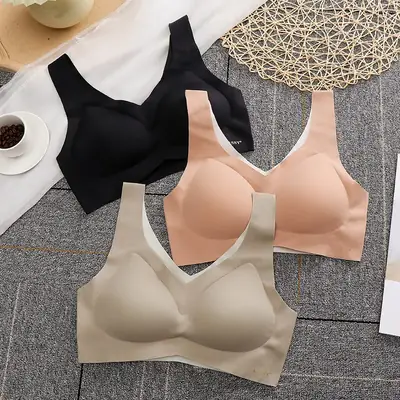 Seamless V-Shape Bra Set Beige Latex Coaster Yoga