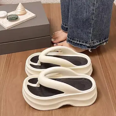 Increased 5cm Thick Bottom Flip-Flops Women's 2024 New Summer Outfit Fashionable Seaside Beach Eva Slippers