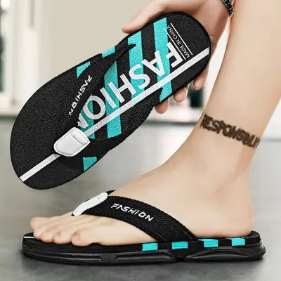Men's Black Stylish Flip-Flops with Non-Slip Soles