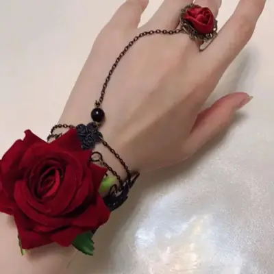 Vintage Gothic Punk Red Rose Lace Bracelet