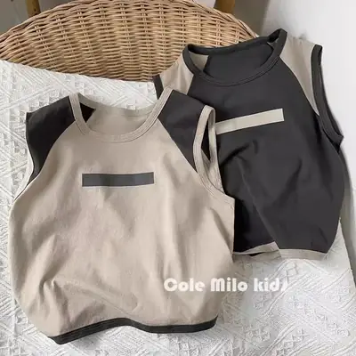 Cole Milo Kids Sleeveless Vest Beige Black Summer Top