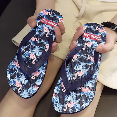 Summer Floral Flip Flops for Men Anti-Slip Beach Wear
