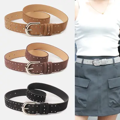 Women's Cross-Border Suede Leather Belt with Rivets