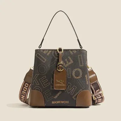 Retro Printed Bucket Bag Women's Brown Brown Leather