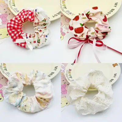 Korean Sweet Lace Hair Tie for Women Heart Bow High-End