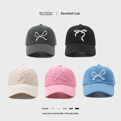 Women Pink Bow Cap Spring Summer
