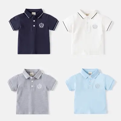 Kids Boys Polo T-Shirt Grey Embroidered 2026