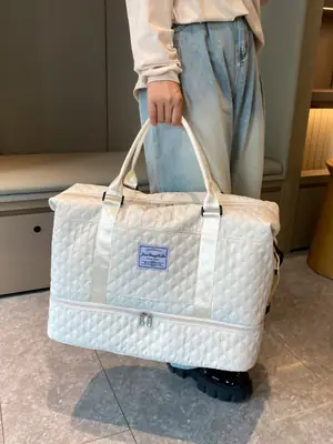 White Quilted Travel Bag for Luggage with Handle