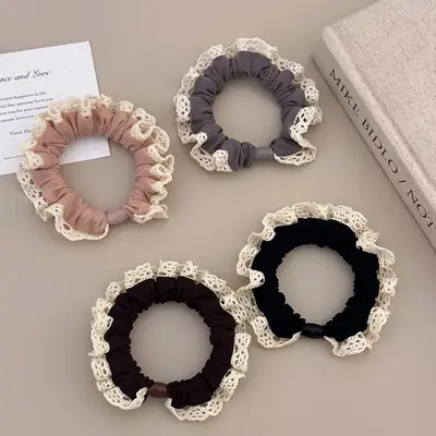 Lace Edge Ice Silk Hair Ring Black Large