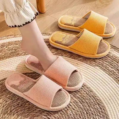 Linen Slippers Women's Spring and Autumn Four Seasons Home Indoor Slippers Household Summer Non-Slip Floor Cotton Linen Slippers for Men