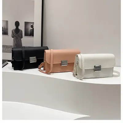 Women's Litchi Pattern Shoulder Crossbody Bag White