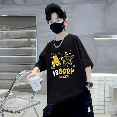 Boys Cotton T-Shirt Blue Cartoon Mid Size Loose Fit