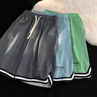 Men's Ice Silk Basketball Shorts Blue Summer Breathable