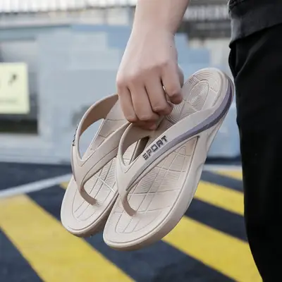 Men's Beige Casual Flip Flops Summer Wear