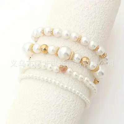 White Faux Pearl Bracelets 4 Pack Elegant Women's Jewelry