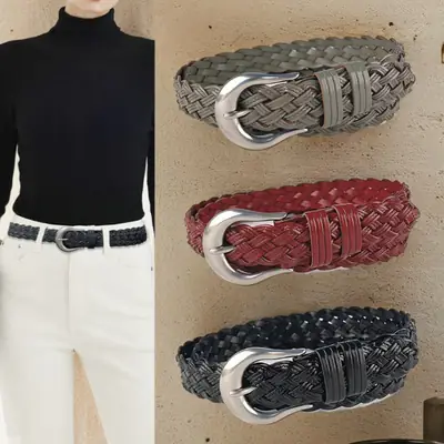 Red Braided Women's Belt for Casual Pants Jeans