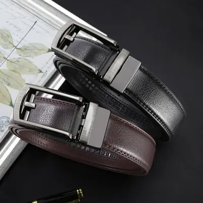 Men's Black Leather Belt with Silver Buckle