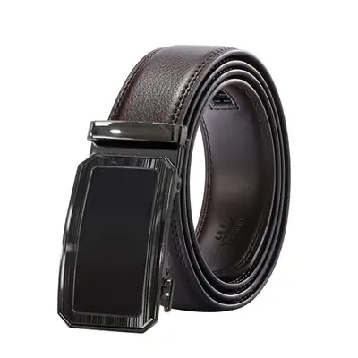 Men's Black Genuine Leather Belt with Automatic Buckle