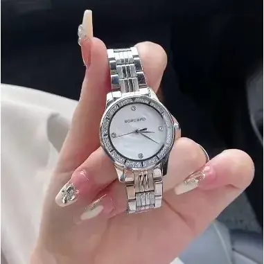 Elegant Stainless Steel Women's Watch with Blue Dial