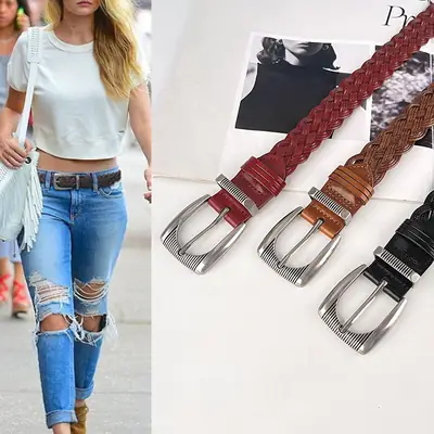 Hand-woven Retro Belt for Women with Silver Buckle