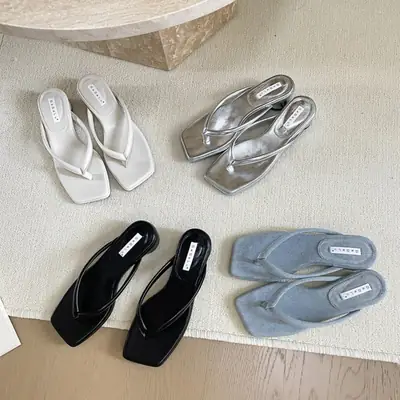 French Style Silver Flip Flops Women Summer Shoes