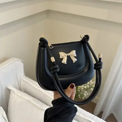 Women's Black Bow Crossbody Bag 2024 Summer