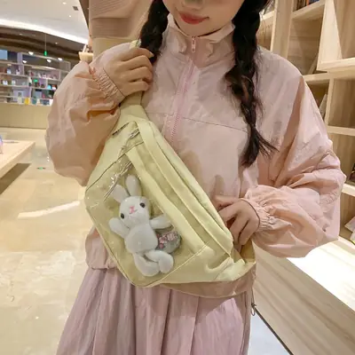 Cute Japanese Style Transparent Crossbody Bag with Furry Pendant