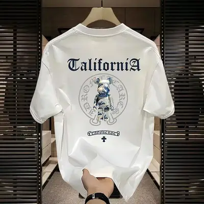 European products creative violent bear short sleeve T-shirt men's 2024 summer new ins fashion brand street round neck top for lovers