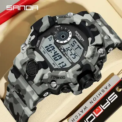 Sanda Camouflage Digital Watch for Men Waterproof Multi-Function