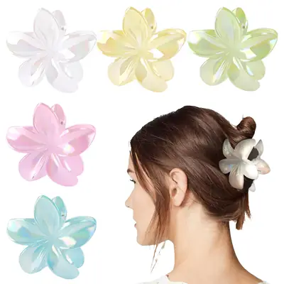 8cm Laser Egg Flower Hair Clip Pink