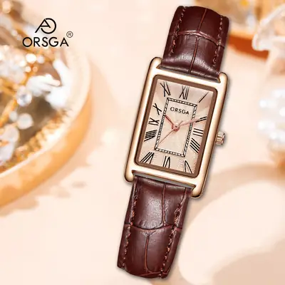 Women's Small Square Gold Watch with Black Strap