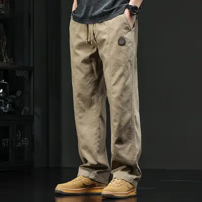 Men's Summer Loose Casual Pants Brown Straight Leg