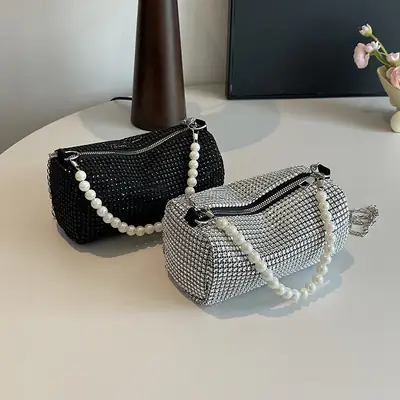 Black Pearl Chain Shoulder Bag for Women 2024
