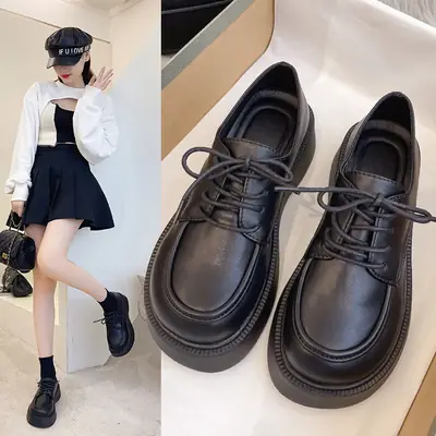 Black Big Heel Lace-Up Women's Platform Shoes