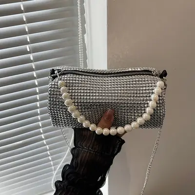 Shiny Rhinestone Pearl Bag for Women Spring Summer