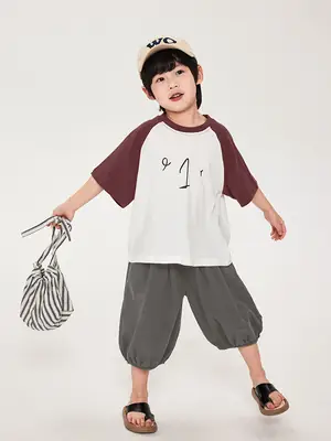 Boys T-Shirt Maroon White Half Sleeve Cotton Summer