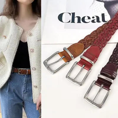 Vintage Braided Women's Belt with Silver Buckle
