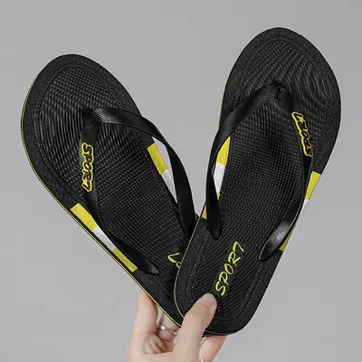 Men's Black Yellow Flip Flops with Rubber Bottom