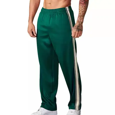 Men's Green Track Pants with Stripes for Casual Fitness Wear