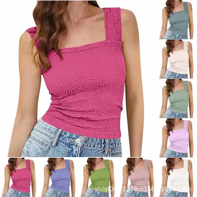 Green Jacquard Square Collar Vest for Women
